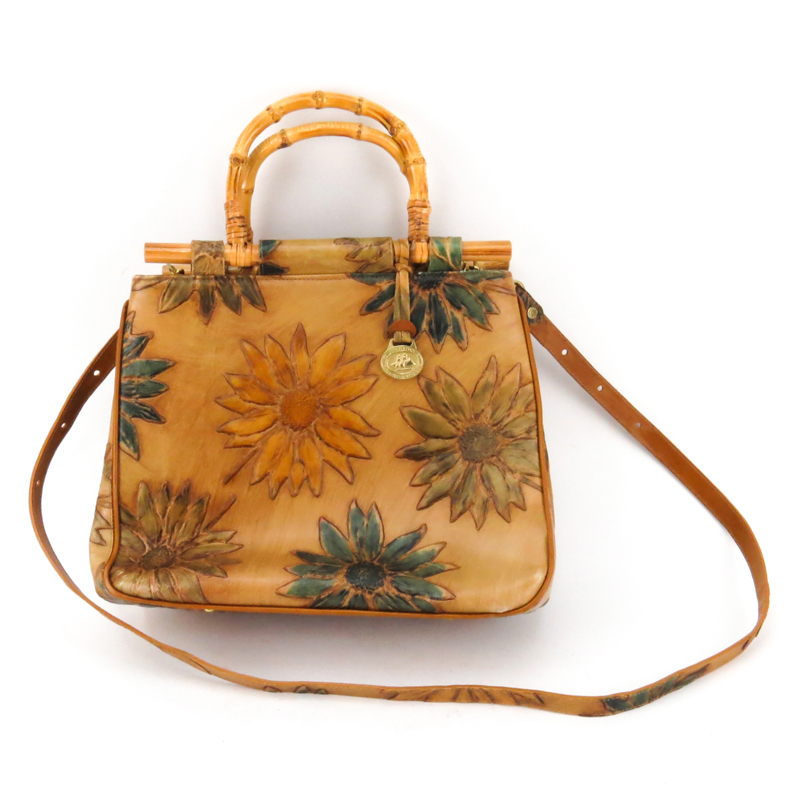 Brahmin Embossed Leather And Bamboo Flower Motif Handbag