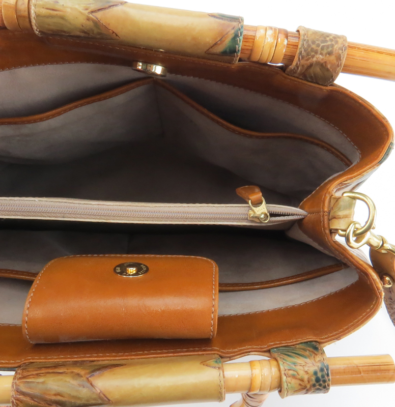 Brahmin Embossed Leather And Bamboo Flower Motif Handbag