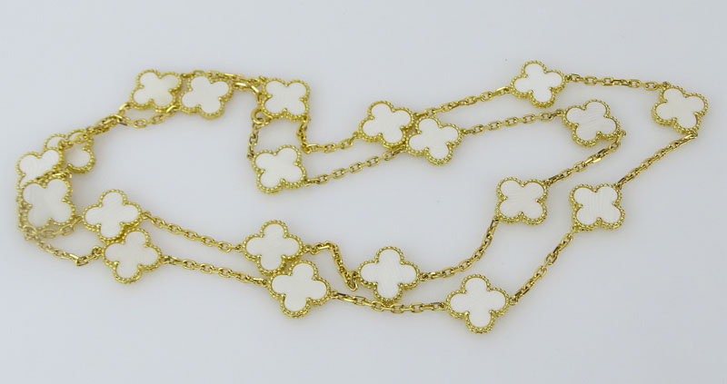 Van Cleef & Arpels Rare and Discontinued Circa 1970 18 Karat Yellow Gold and  White Coral "Alhambra" Necklace