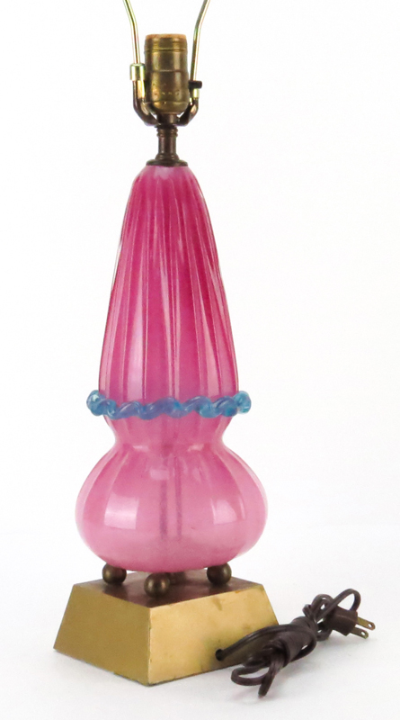 Mid Century Murano Rose and Sky Blue Art Glass Table Lamp