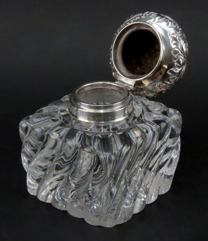 Antique Whiting Sterling and Crystal Inkwell