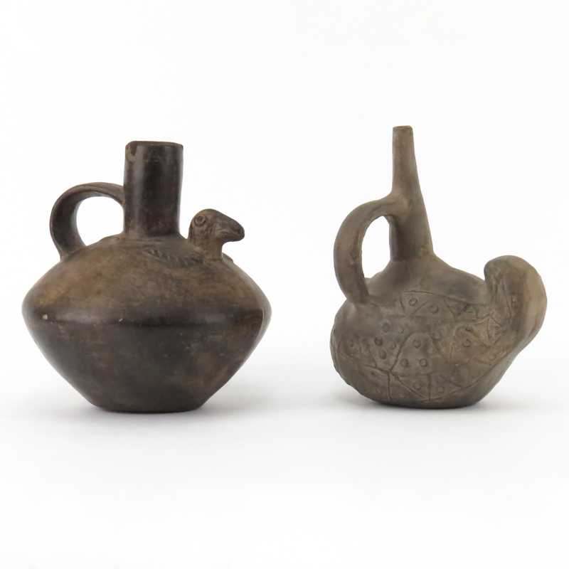 Two (2) Pre Columbian or Later Pottery Stirrup Vessels