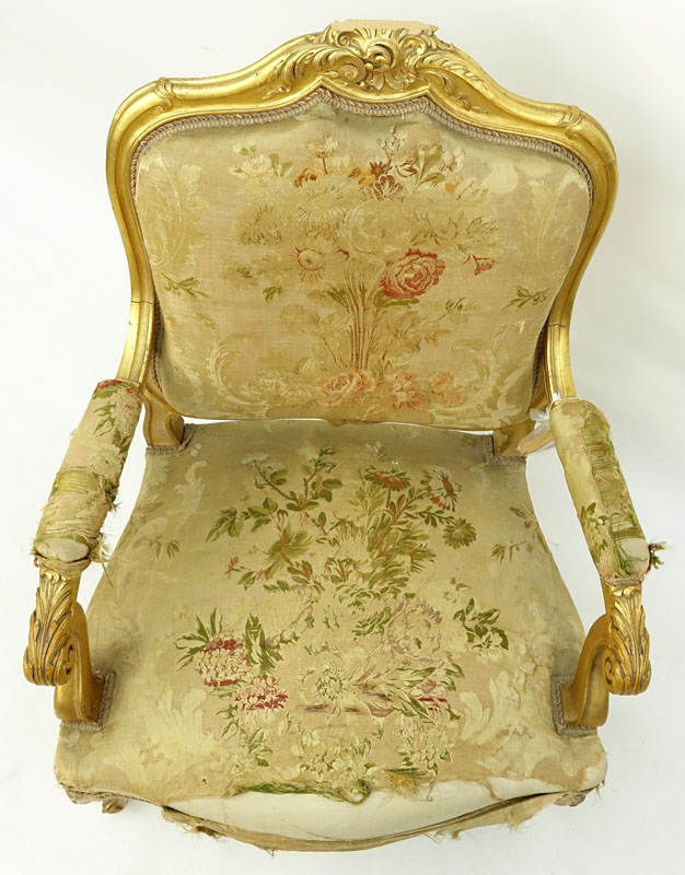 Louis XV Style Giltwood Upholstered Fauteuil