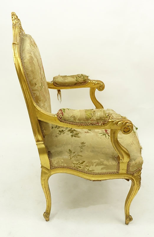 Louis XV Style Giltwood Upholstered Fauteuil