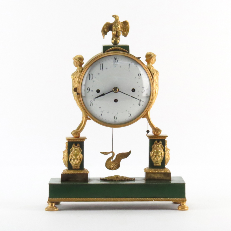 Late 18th or Early 19th Century Austrian Empire Gilt Bronze Figural Mantel Clock