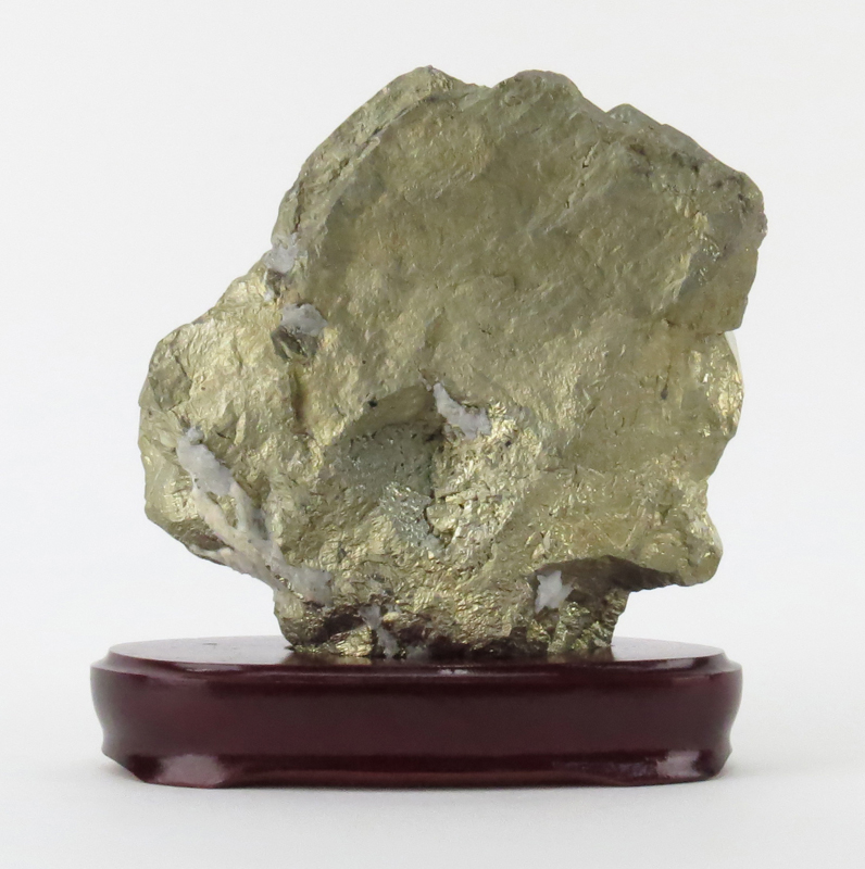 Pyrite "Fool's Gold" Natural Mineral Specimen on Wooden Stand