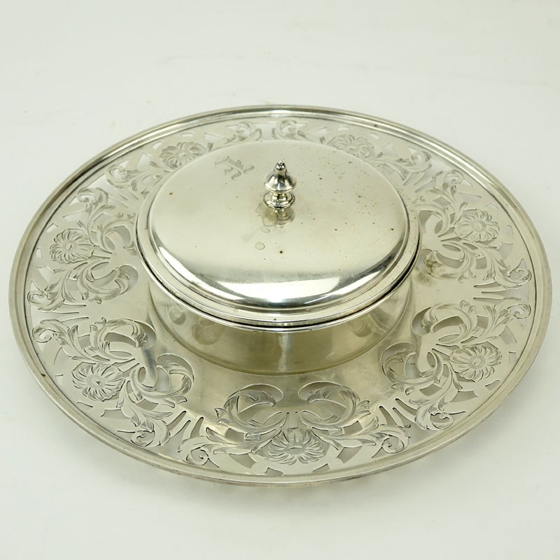 Vintage Sterling Silver and Serving Dish with Crystal Insert