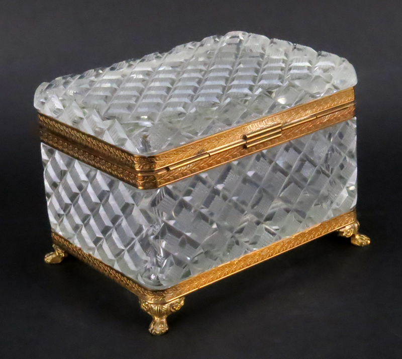 Antique Baccarat Style Victorian Bronze and Cut Glass Box