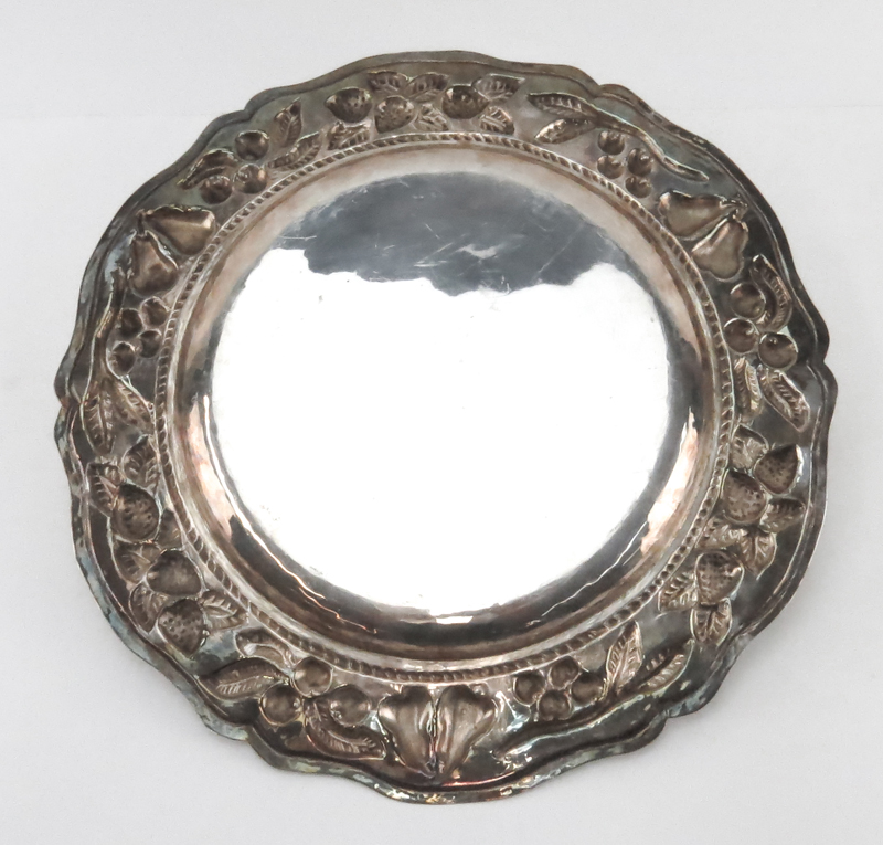 Peruvian Silver Plate Round Serving Tray