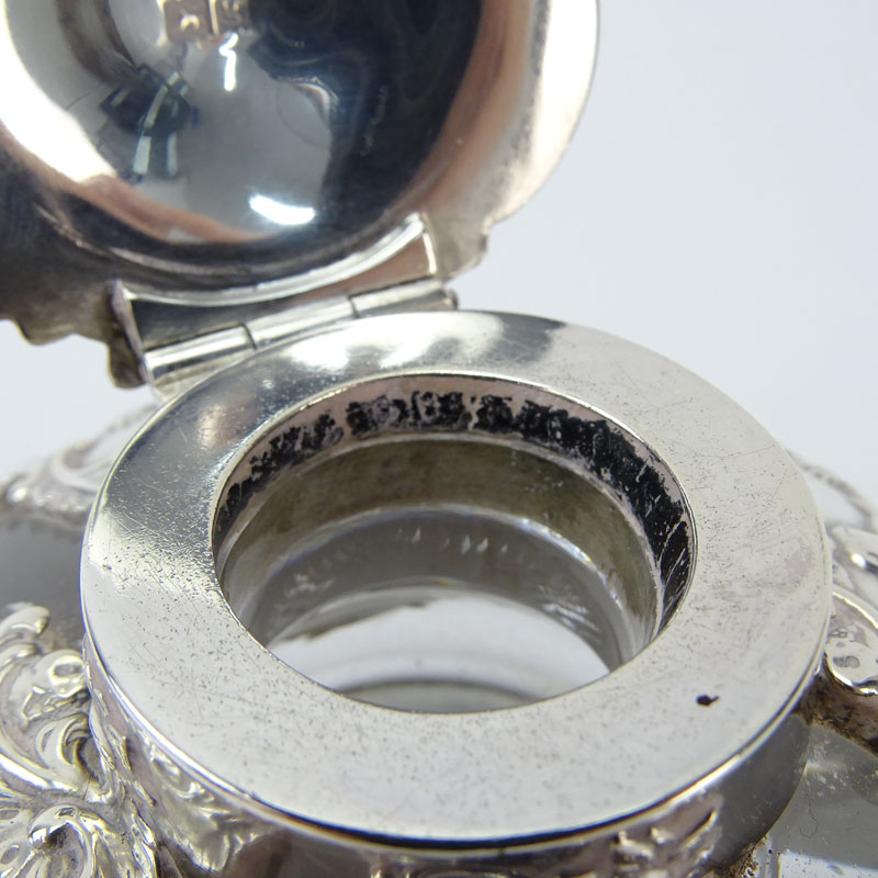 Early 20th Century English Silver And Glass Inkwell