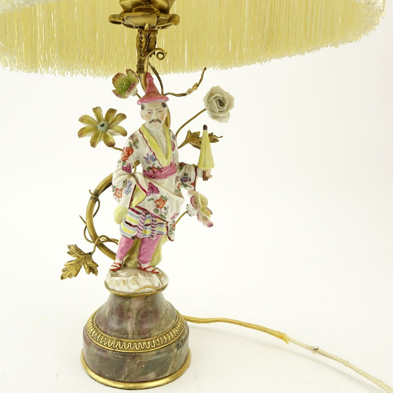 Antique Meissen Style Porcelain Figural lamp on Marble Base