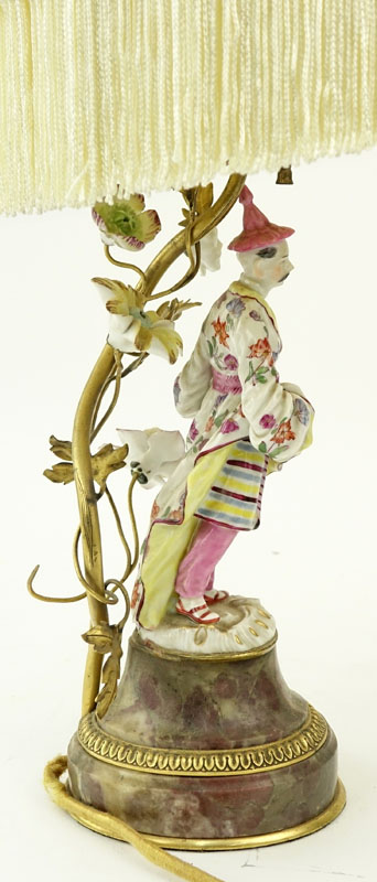 Antique Meissen Style Porcelain Figural lamp on Marble Base