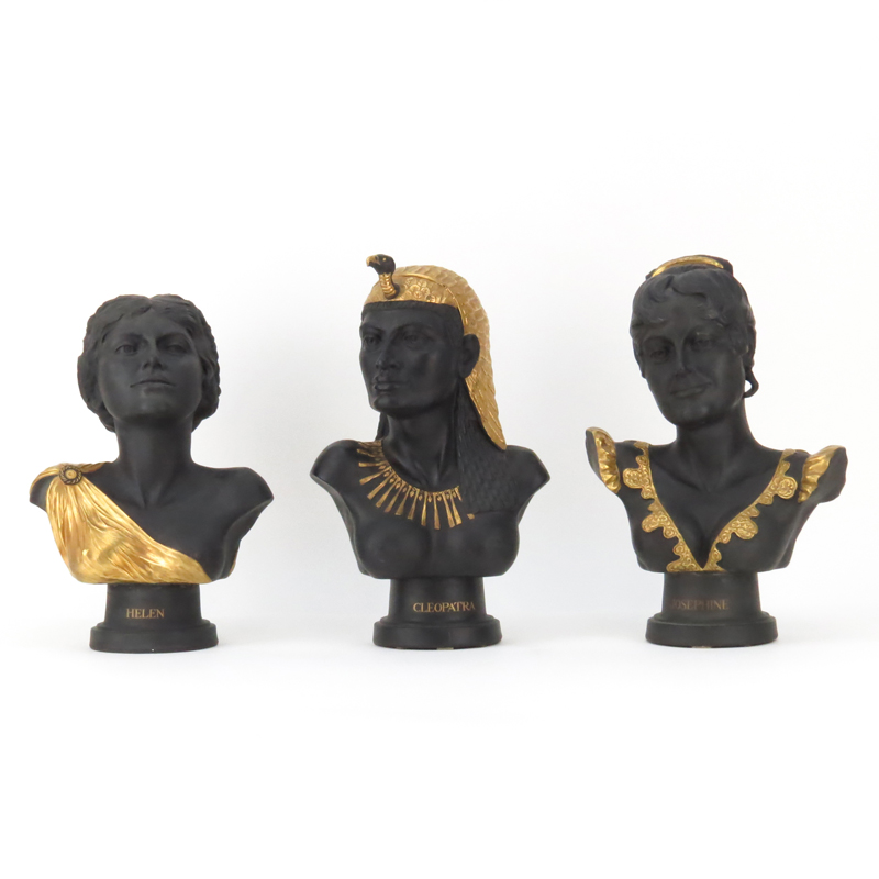 Three (3) J. Bromley Gilt and Black Basalt Ceramic Busts.