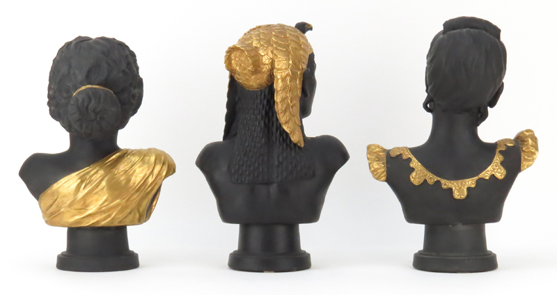 Three (3) J. Bromley Gilt and Black Basalt Ceramic Busts.