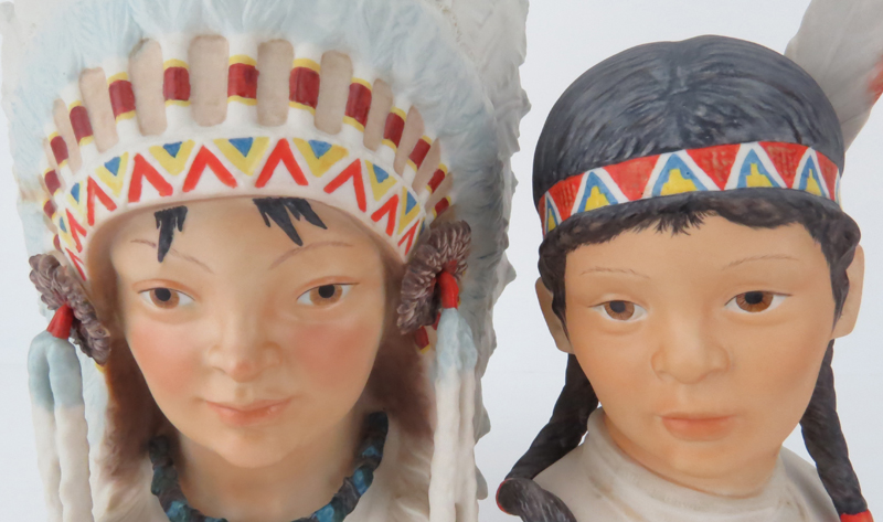 Two (2) Cybis Polychrome Indian Male and Female Porcelain Busts