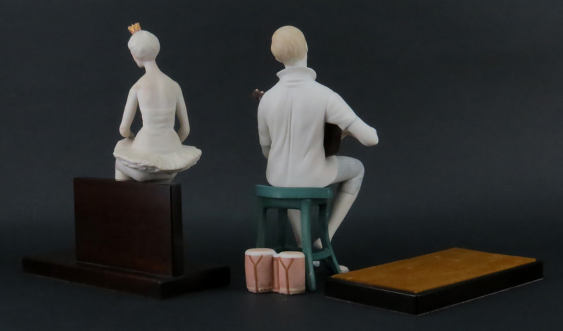 Two (2) Cybis Bisque Porcelain Figurines Mounted on Wooden Bases