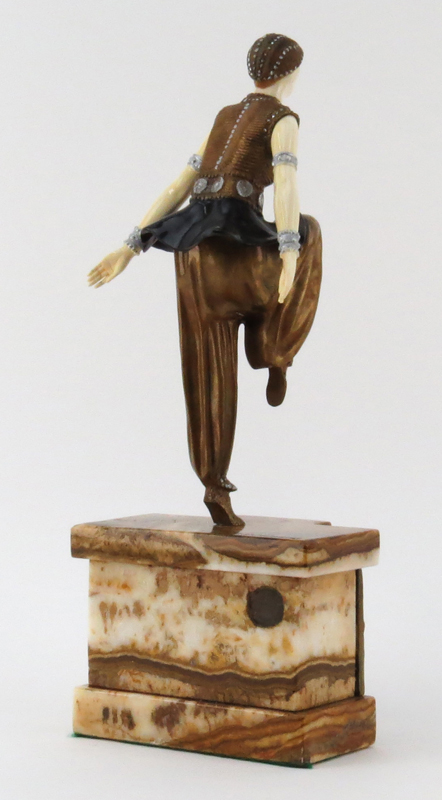 After: Demetre Chiparus, Romanian (1886-1947) Modern Bronze and Ivory Figure On Marble Base  "Dancer" Signed on base, Etling foundry mark on back of base