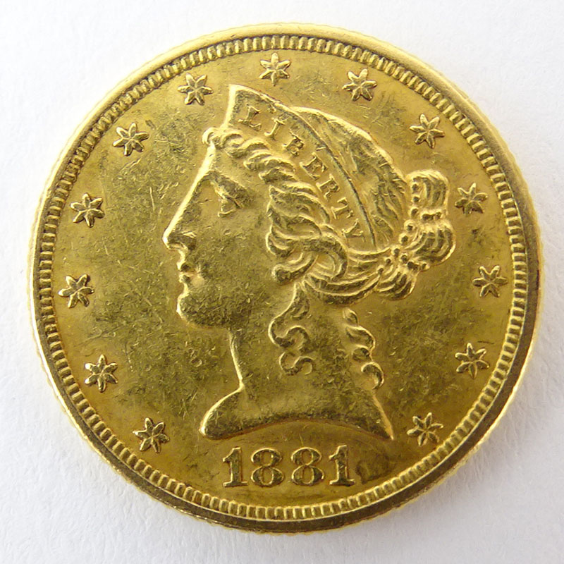1881 US Liberty Head $5 Gold Coin