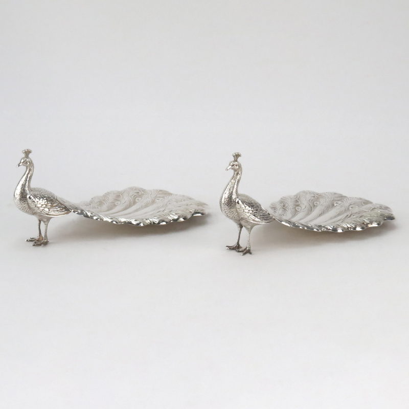 Pair of Gorham Sterling Silver Figural Peacock Bon Bon Dishes
