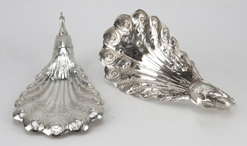Pair of Gorham Sterling Silver Figural Peacock Bon Bon Dishes