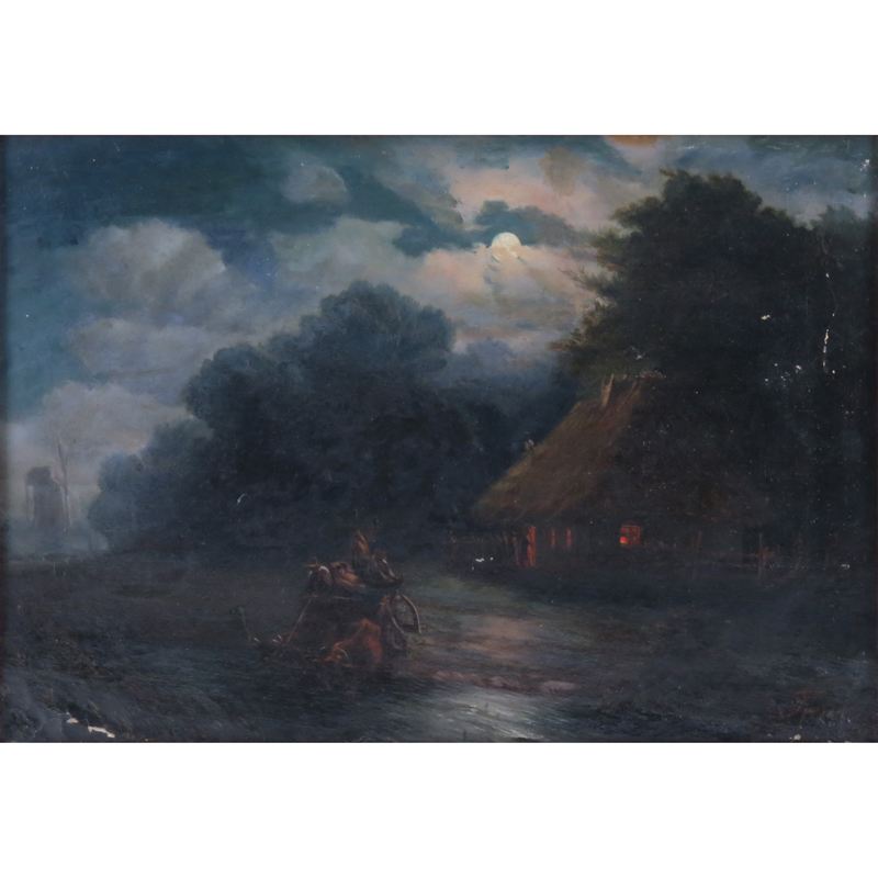 19/20th Century Oil on Canvas, "Moonlit Night in Ukraine"