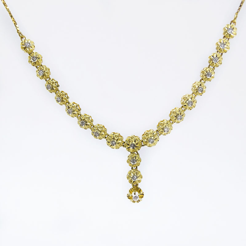 Lady's Delicate 18 Karat Yellow Gold and Diamond Necklace