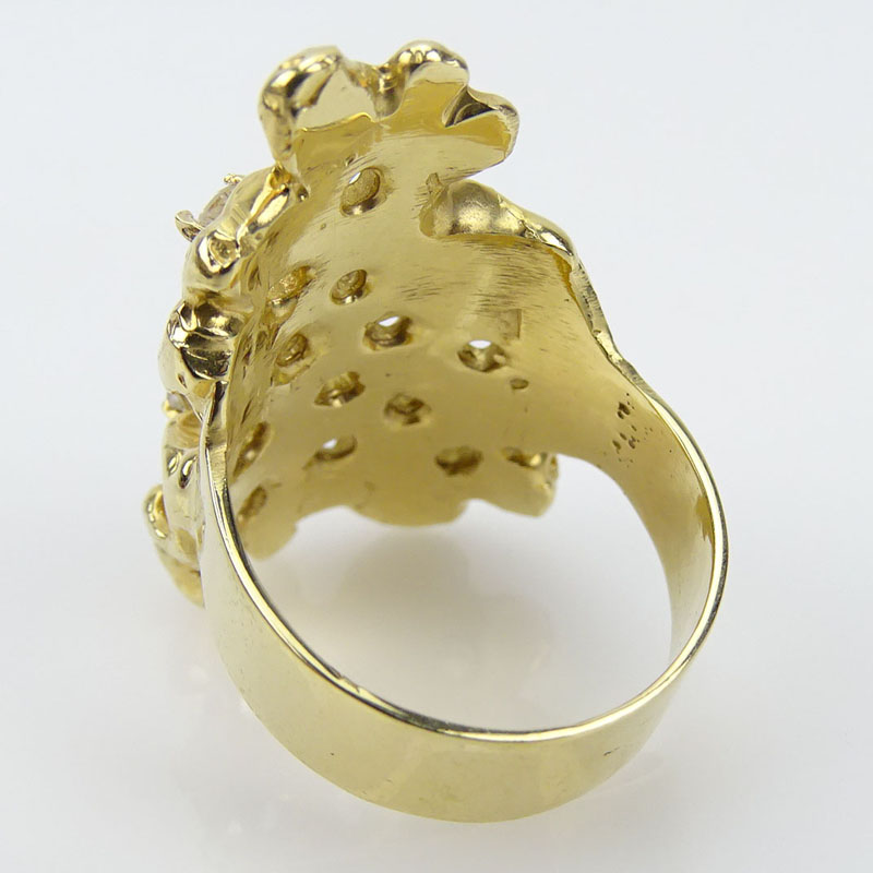 Lady's Round Brilliant Cut Diamond and 14 Karat Yellow Gold Nugget style Cluster Ring