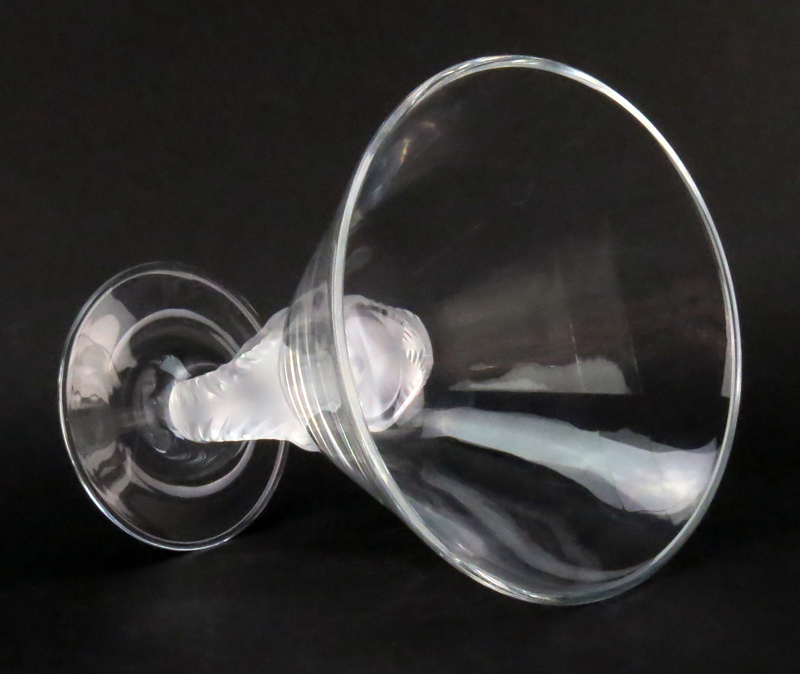 Lalique "Aries" Partial Frosted Crystal Round Compote