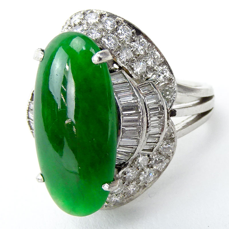 GIA Certified Art Deco Double Cabochon Jade and Platinum Ring