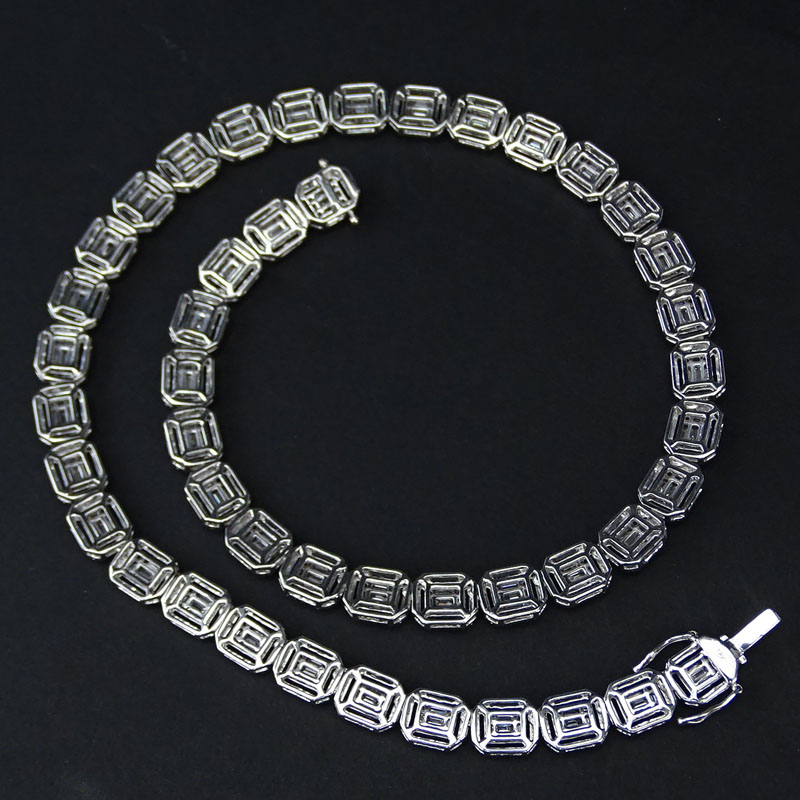 13.0 Carat Baguette and Round Brilliant Cut Diamond and 18 Karat White Gold Necklace