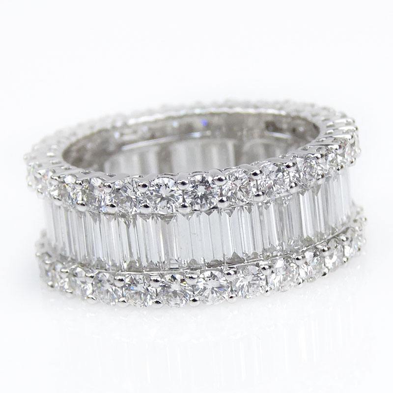 6.20 Carat Baguette and Round Brilliant Cut Diamond and 18 Karat White Gold Eternity Band.