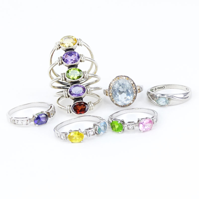 Collection of Six (6) Sterling Silver and Gem Stone Rings