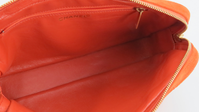 Chanel Vintage Orange Quilted Suede Shoulder Bag.