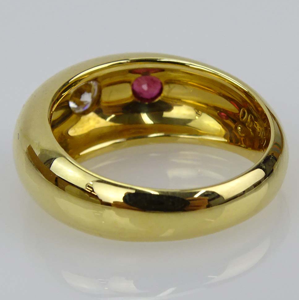Cartier Gypsy 18 Karat Yellow Gold Dome Band Ring with Approx. .20 Carat Diamond and Ruby Accents.