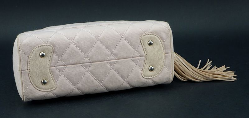 Chanel Baby Pink Quilted Canvas CC Logo Bowler Bag. Silver Tone Hardware, leather tassel zipper pull and handles. 