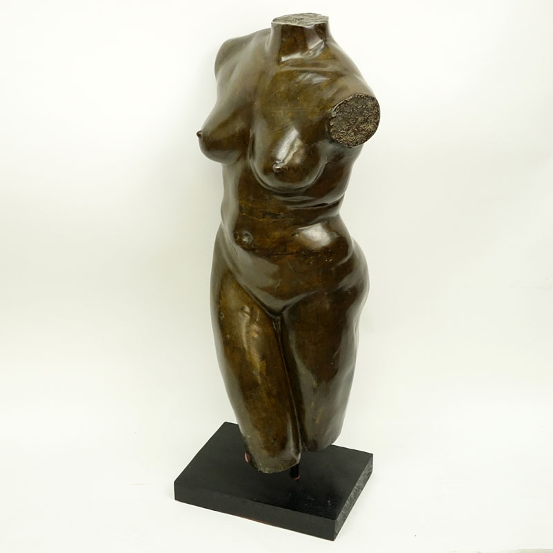Contemporary Bronze Sculpture of a Female Torso on Fitted Wooden Base.