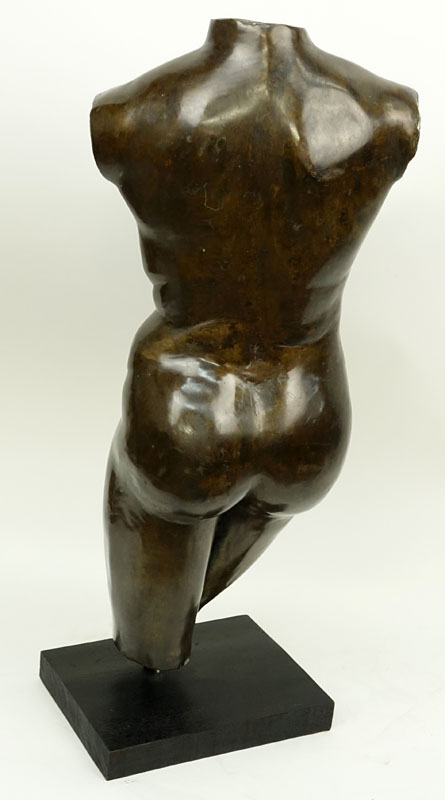 Contemporary Bronze Sculpture of a Female Torso on Fitted Wooden Base.