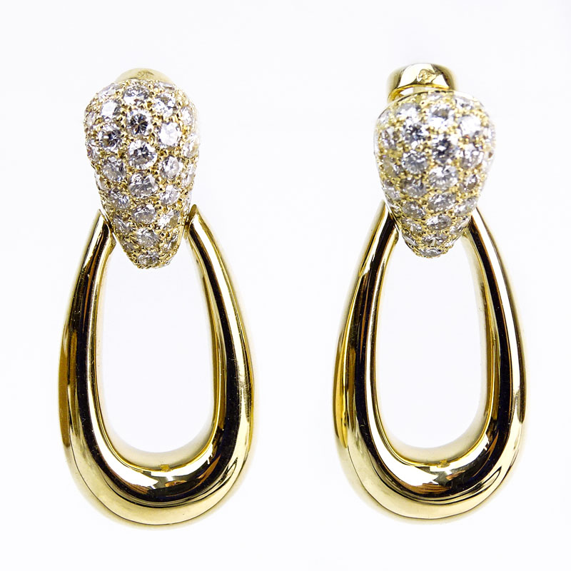 Cartier Approx. 1.50 Carat Pave Set Round Brilliant Cut Diamond and 18 Karat Yellow Gold Hoop Earrings.