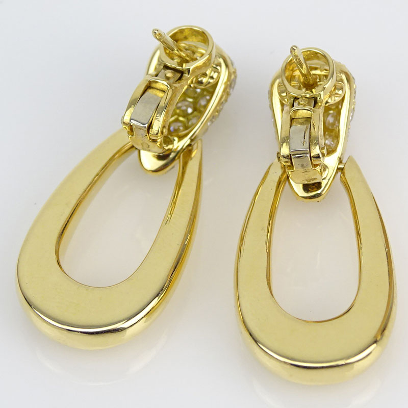Cartier Approx. 1.50 Carat Pave Set Round Brilliant Cut Diamond and 18 Karat Yellow Gold Hoop Earrings.