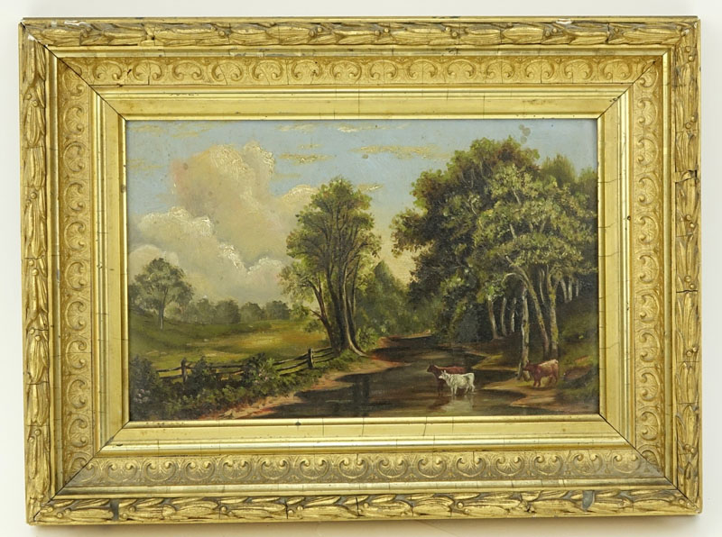 19th Century European School "Pastoral Scene" Oil on Panel. 