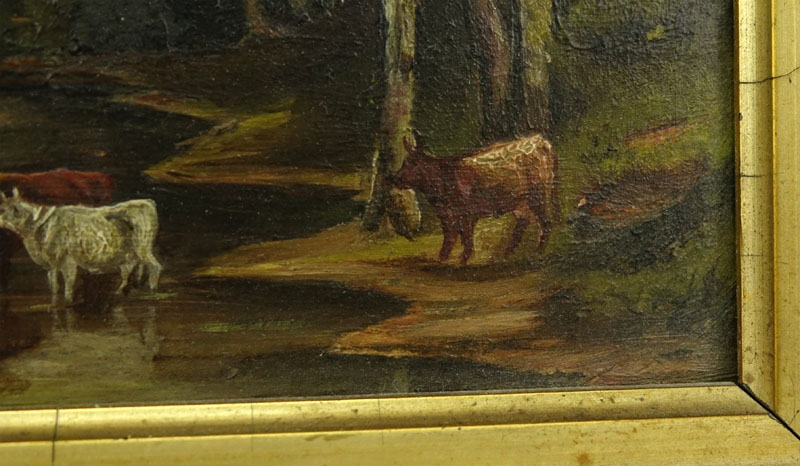 19th Century European School "Pastoral Scene" Oil on Panel. 