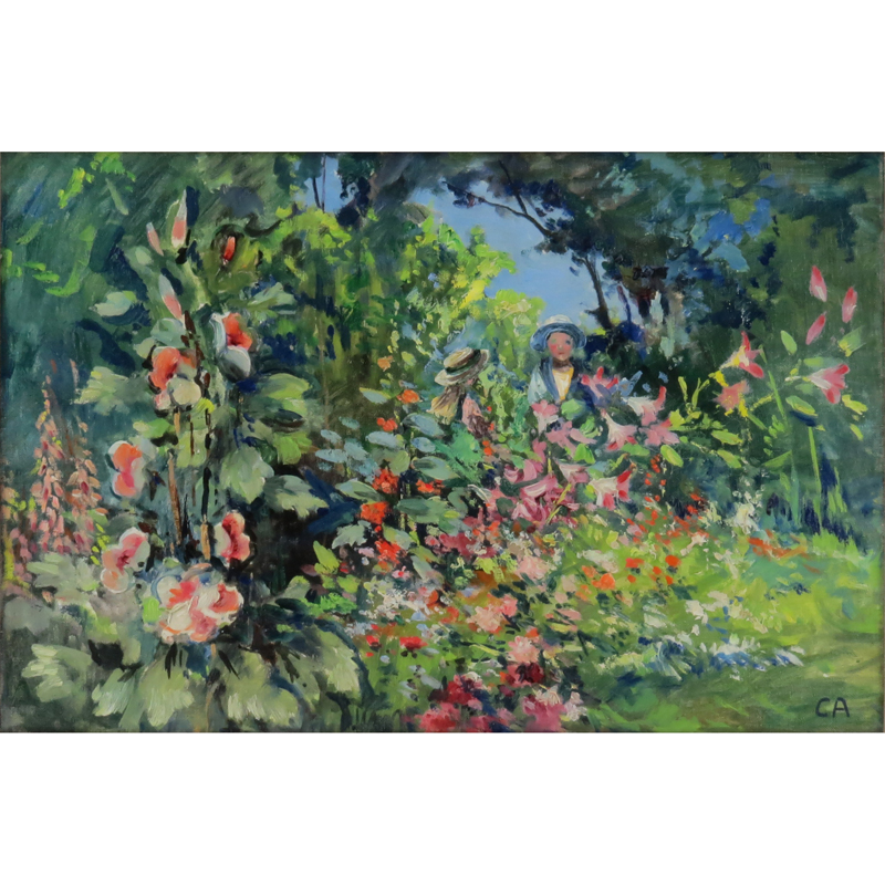 20th Century Oil on Canvas, Landscape with Flowers. 