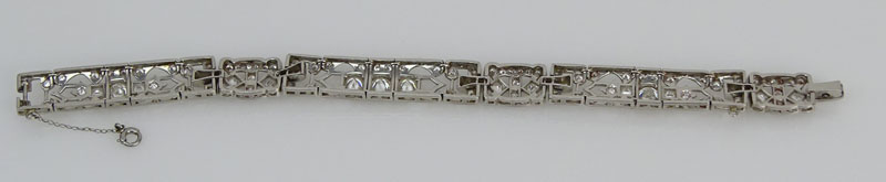 Art Deco Approx. 6.50 Carat Old European Cut Diamond and Square Cut Diamond and Platinum Bracelet.