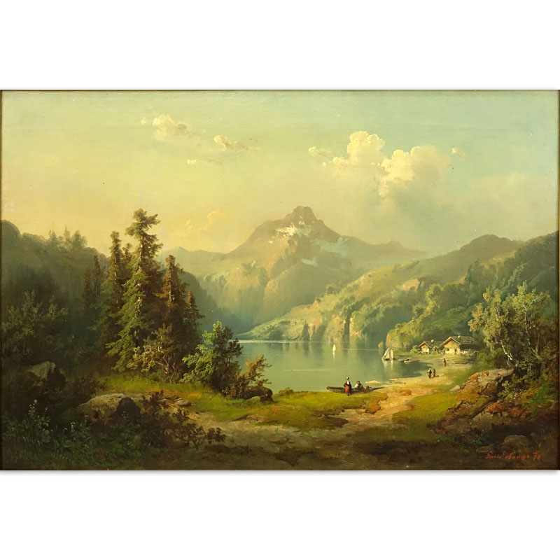 Guido Hampe, German (1839 - 1902) Large oil on canvas "Mountain Village". 