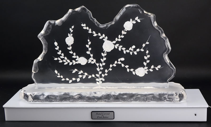Fred Baker, American/German (20th C) Contemporary Hand Crafted Lucite Sculpture On Lighted Base "Mt. Vesuvius". 