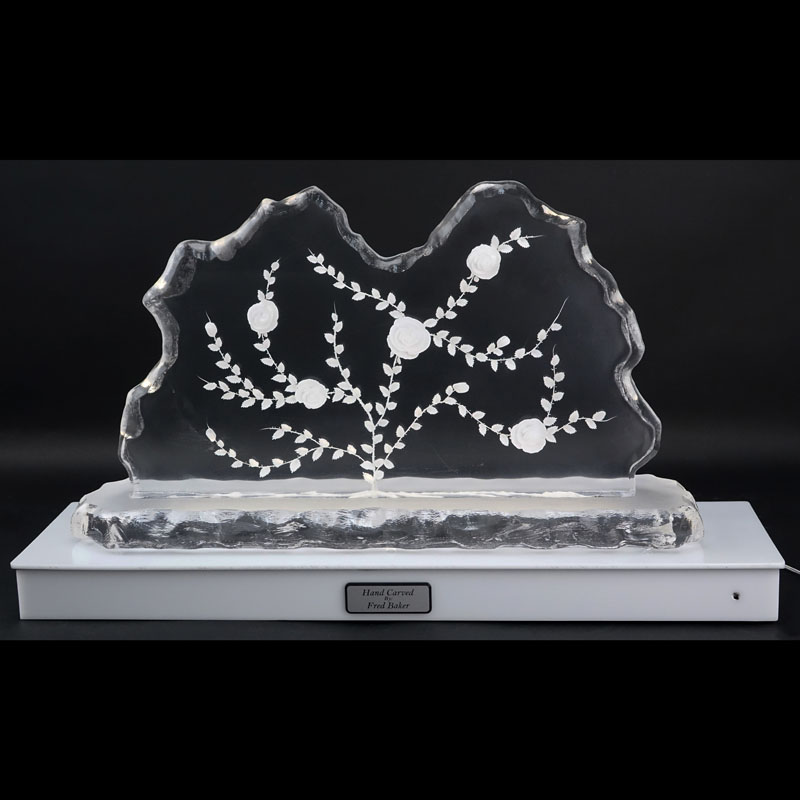Fred Baker, American/German (20th C) Contemporary Hand Crafted Lucite Sculpture On Lighted Base "Mt. Vesuvius". 