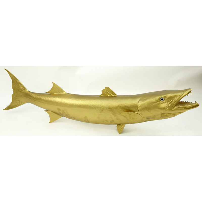 Contemporary Gilt Resin Barracuda Fish Sculpture.
