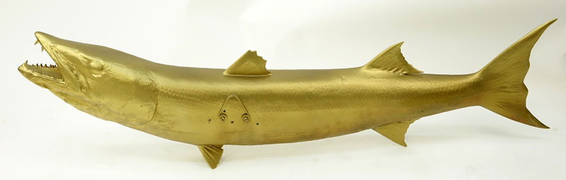 Contemporary Gilt Resin Barracuda Fish Sculpture.