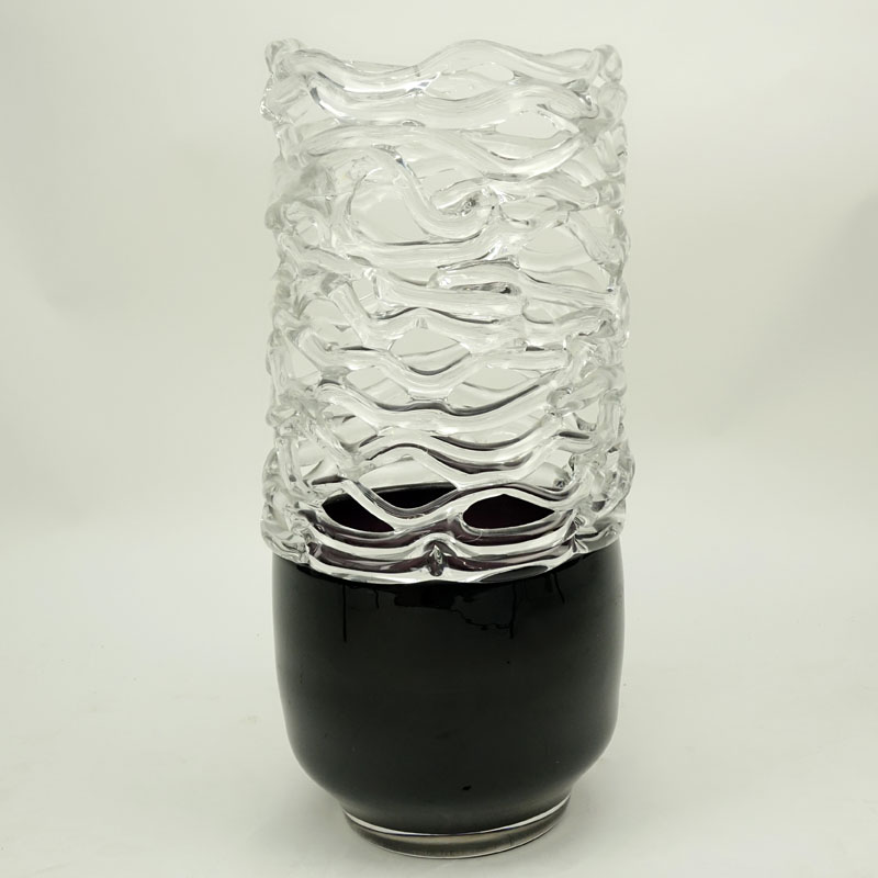 Ion Tamaian, Romanian (20th C) Large Art Glass Lattice Floor Vase. 