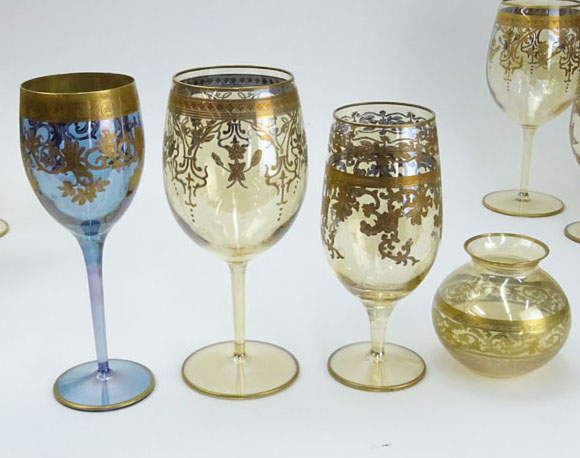 Grouping of Sixteen (16) French Gilt Glass Stemware.